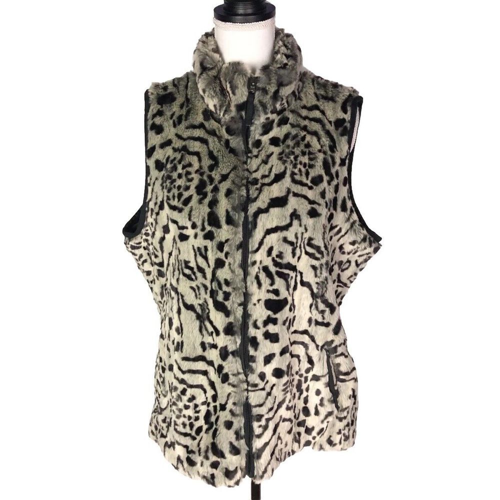 Coldwater Creek Lined  Faux Fur Animal‎ Print Vest Full Zip Size M(10-12)